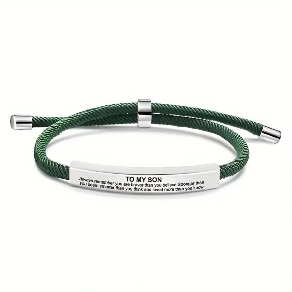 Green Stainless Steel "to My Son" Bracelet